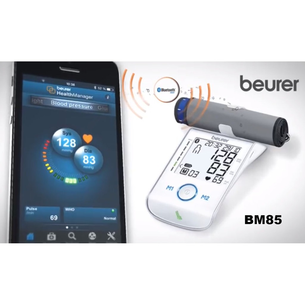 Máy đo huyết áp bắp tay Bluetooth Beurer BM85 sử dụng pin sạch- BH 36 tháng