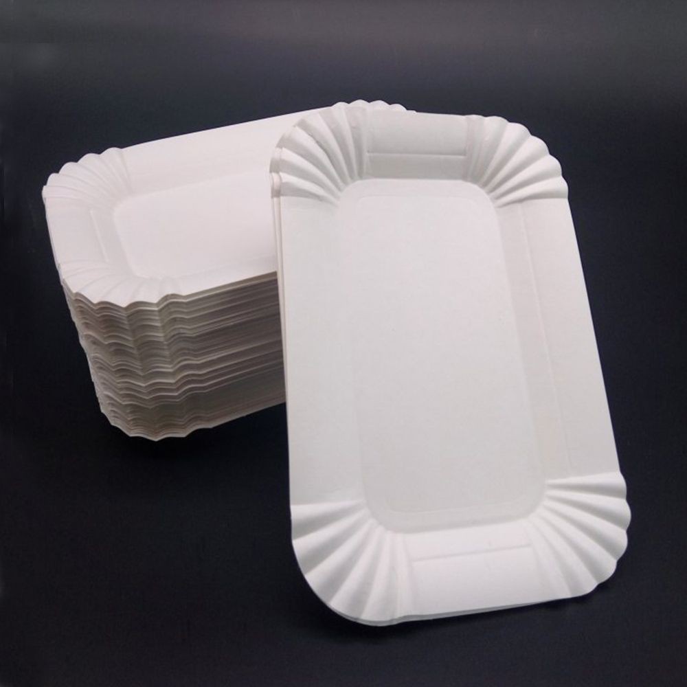 Set 10 dĩa nhựa hình chữ nhật màu trắng 16*10cm