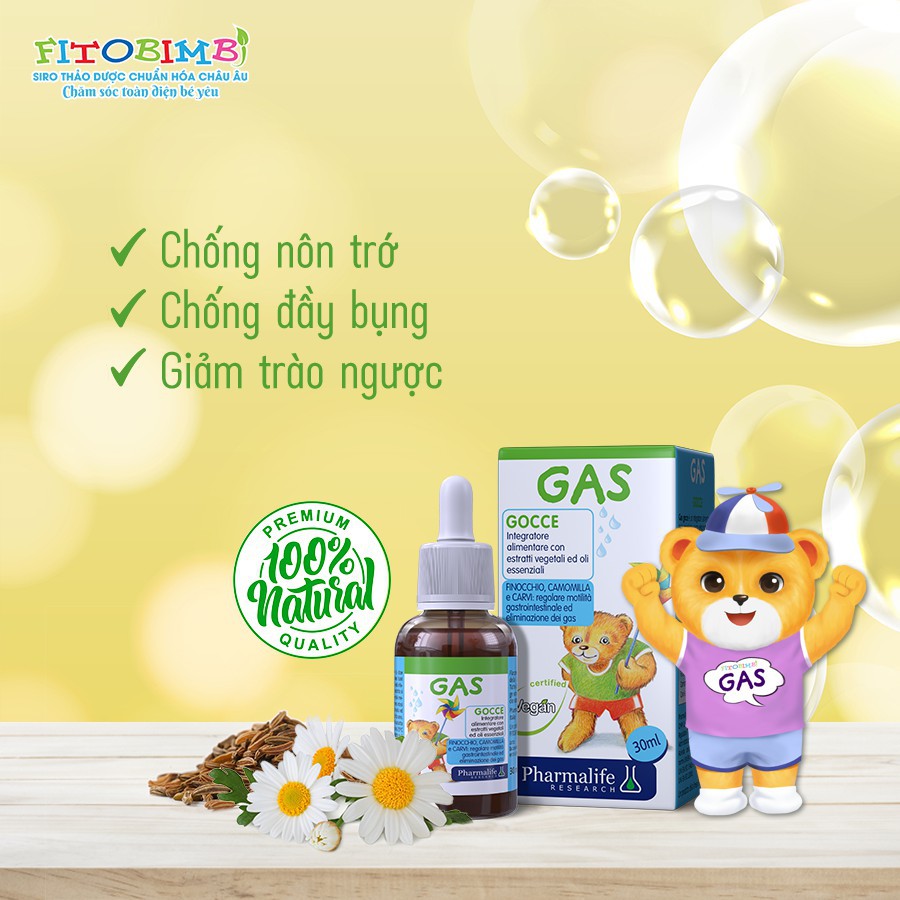 [Mã FMCGMALL - 8% đơn 250K] Pharmalife Fitobimbi GAS Giảm nôn trớ, đầy hơi ở trẻ, Lọ nhỏ giọt 30ml