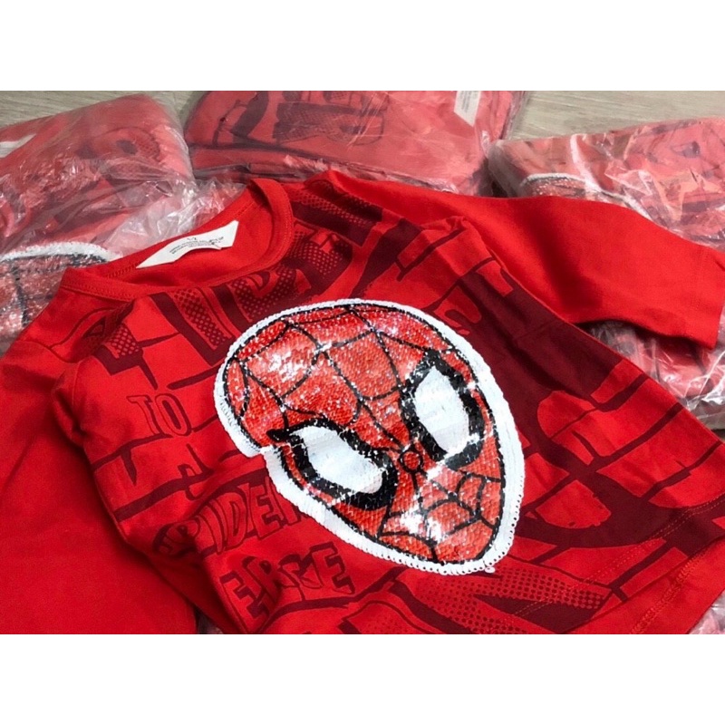 Áo cotton dài tay bé trai người nhện Spiderman đính cườm
