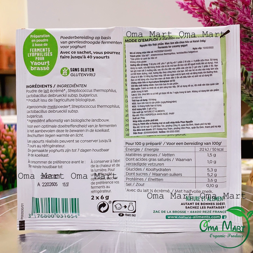 Men làm sữa chua yaourt hữu cơ Natali