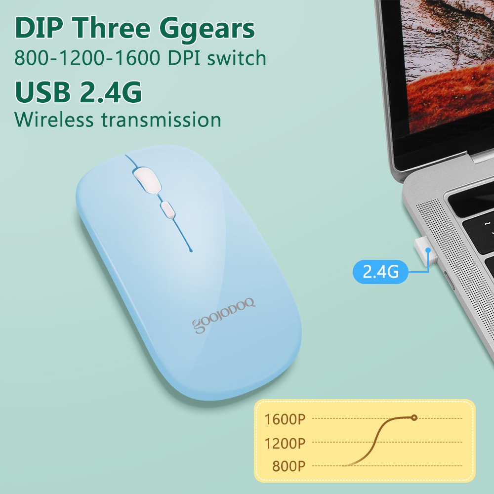 Chuột không dây 2 trong 1 Goojodoq Dual Mode 2.4Ghz Wireless Bluetooth 2 In 1 Cordless Mouse HOT