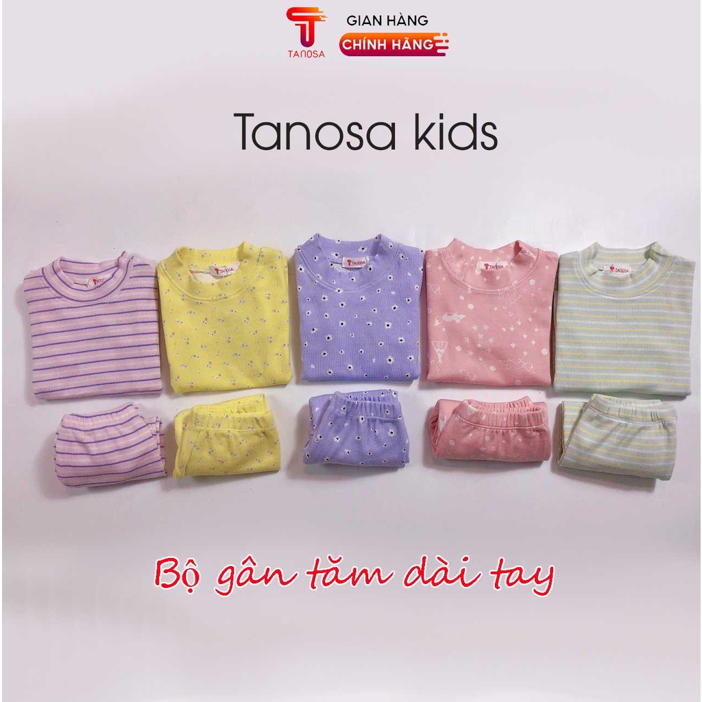 Đồ bộ dài tay len tăm cho bé 1-5 tuổi, bộ thun gân dài tay bé gái hoạ tiết TANOSA