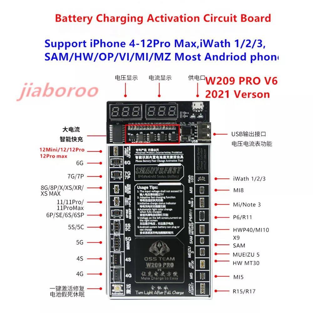 Kích pin iP - Android W209 Pro V8 hãng Oss team (hỗ trợ đến 13 Pro Max)