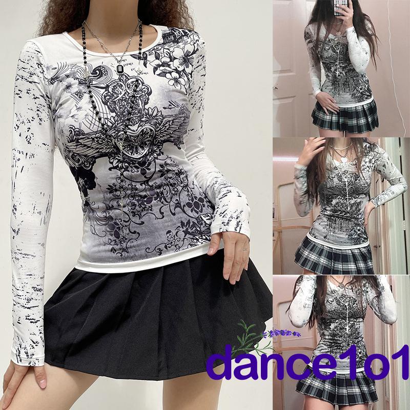 Áo thun nữ tay dài in hình đôi cánh trái tim phong cách vintage