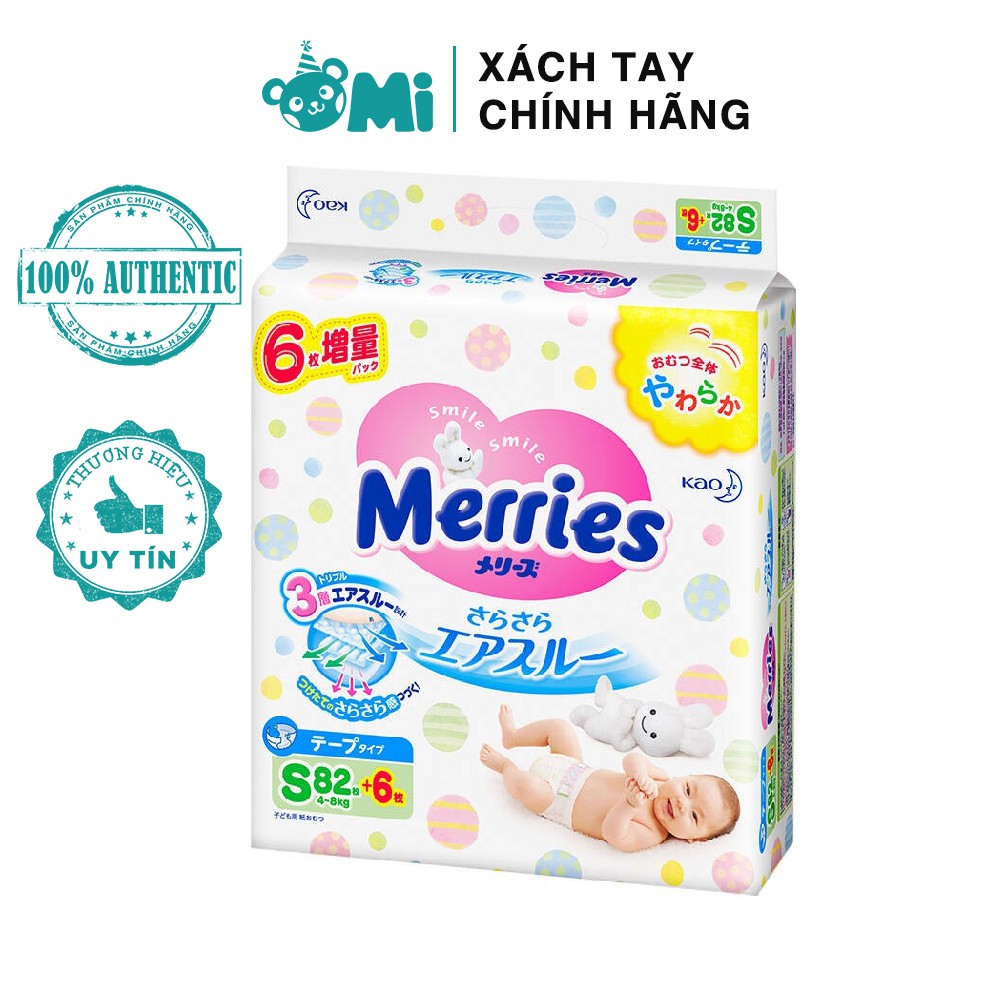 Tã Dán Merries nội địa Nhật size S82 cho bé từ 4-8kg