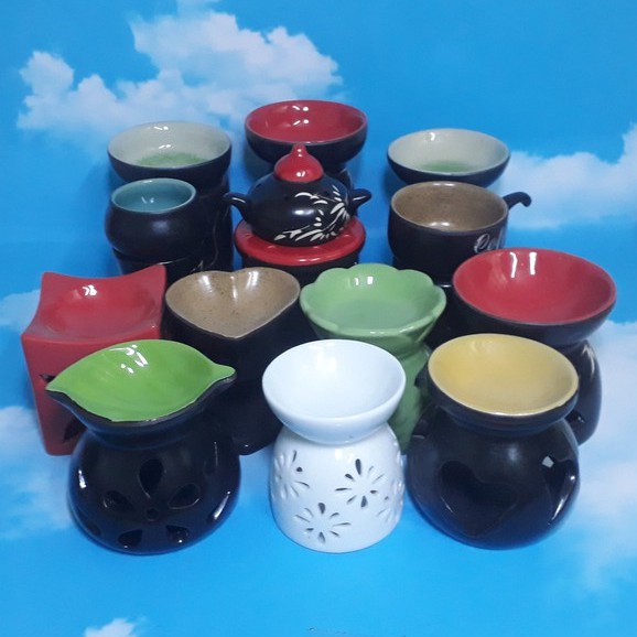 Đèn XôngTinh Dầu Đốt Nến Tealight Bằng Gốm Tráng Men Cao Cấp Size Lớn Màu Xanh Đen