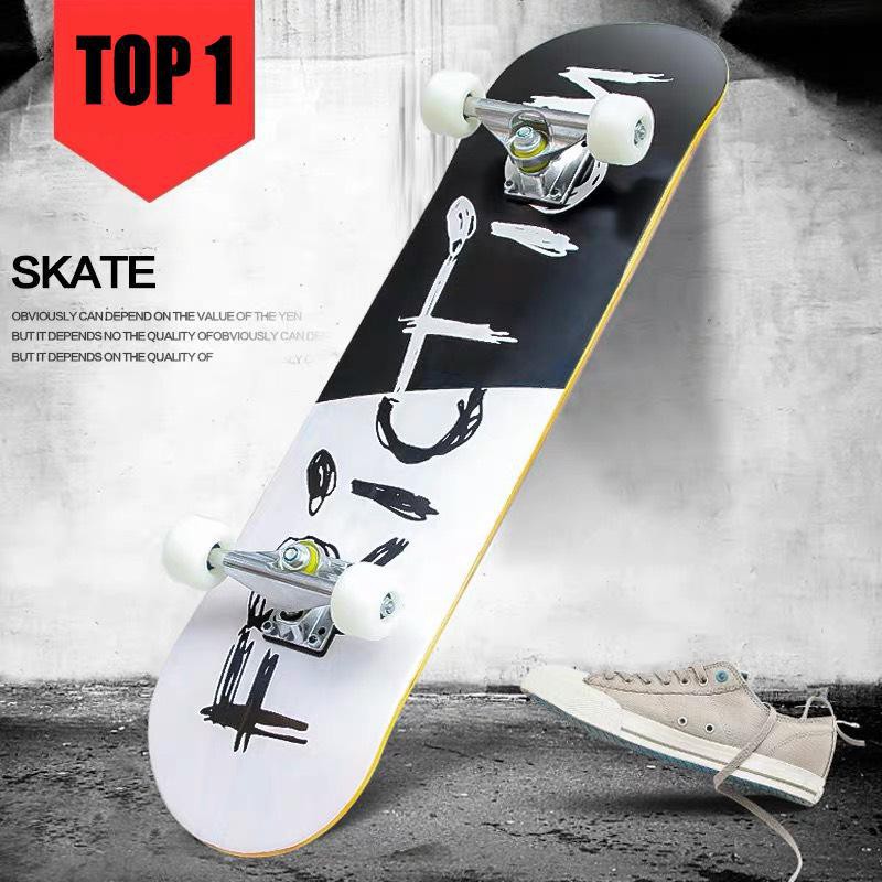 Ván trượt skateboard thể thao chất liệu gỗ phong ép cao cấp 8 lớp mặt nhám Queensport (Hàng Chuẩn Thi Đấu)