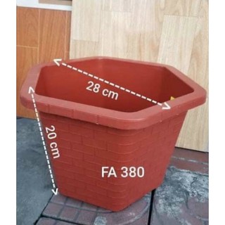 Chậu nhựa lục giác FA380 đường kính 28cm màu đỏ vân gạch dày loại 1