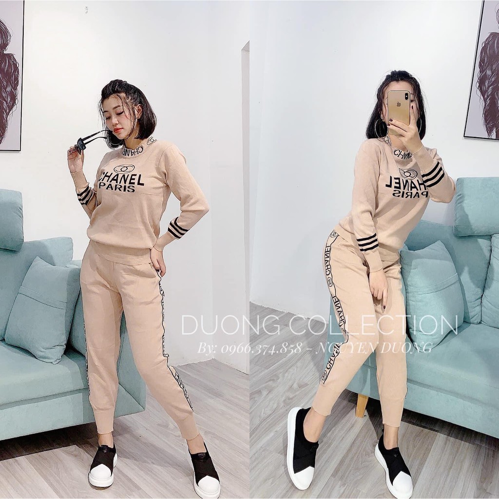 Bộ quần áo thu đông dành cho phái nữ 40-58kg mẫu Chanl Paris đẹp xịn sò