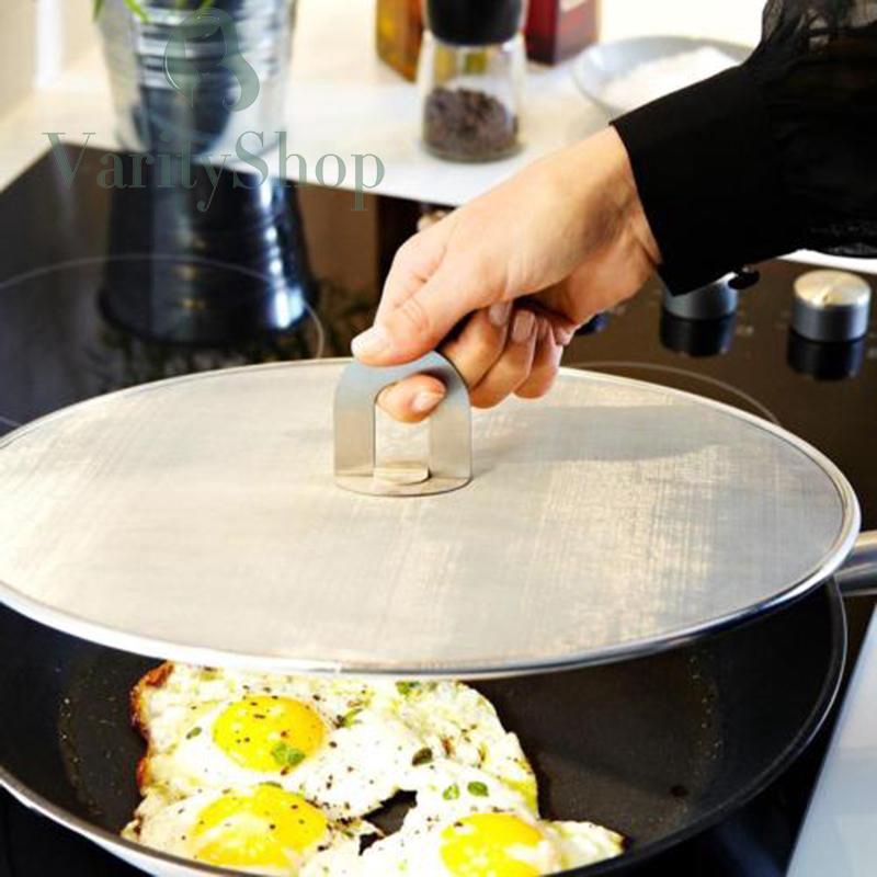 Nắp thép không gỉ đậy chảo chống bắn dầu nóng 3 kich cỡ lựa chọn tiện lợi