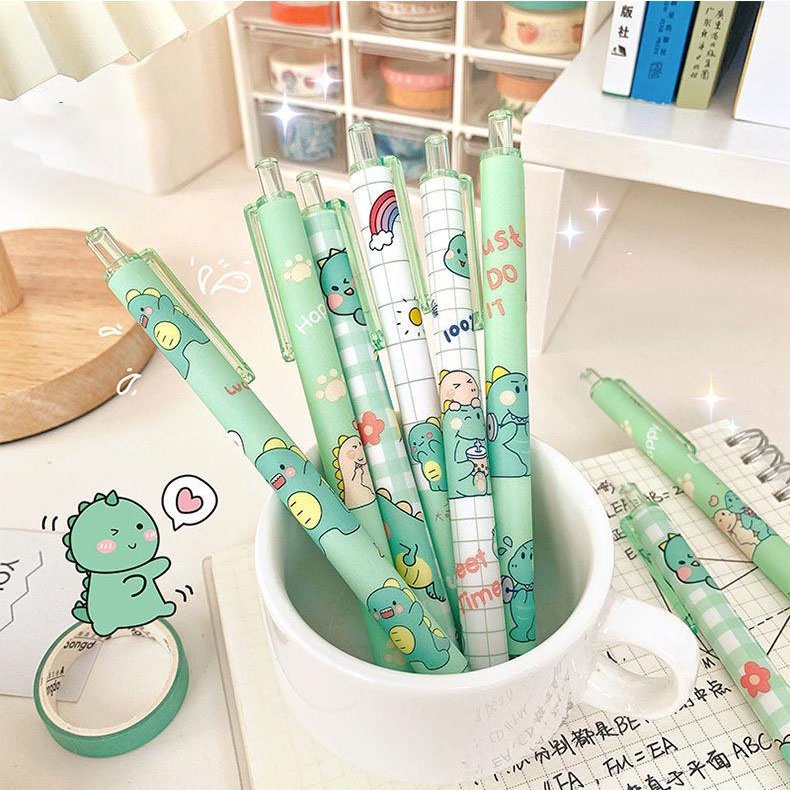 Enjoymore Bút Bi Cute Hình Khủng Long Xanh Dễ Thương Ngòi Bấm 0.5mm Mực Gel Học Sinh Màu Mực Xanh Viết Bi Nước Muji