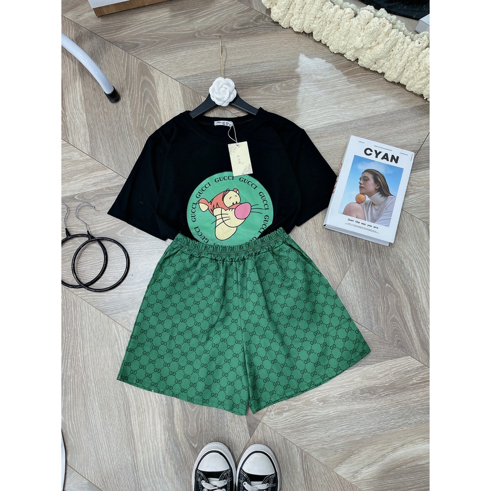 Bộ hổ G G mix quần short đùi họa tiết chữ 554