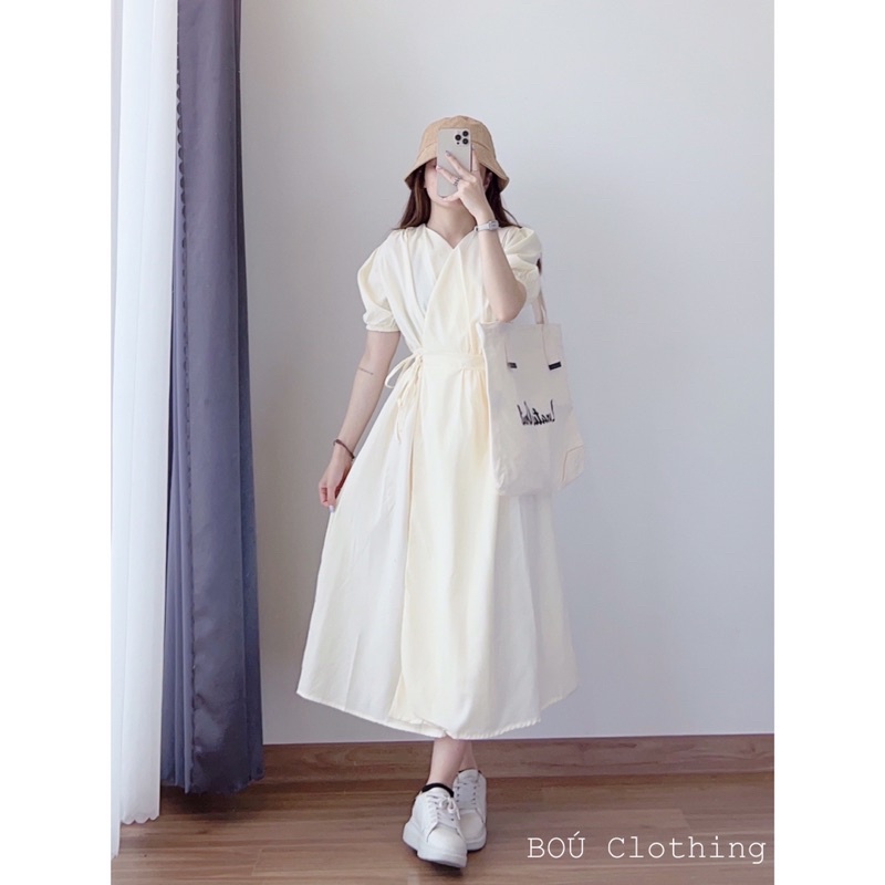 Đầm midi tay phồng dây chéo eo 1180 nhẹ nhàng, thanh lịch
