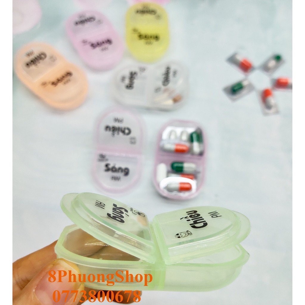 Hộp chia thuốc 2 ngăn Nhựa Hồng Phát 50 cái - Combo 50 cái Hộp chia thuốc 2 ngăn Hofaco