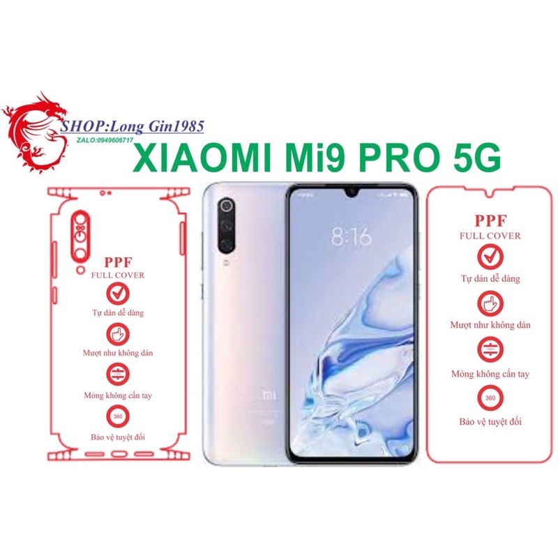 Xiaomi MI 9 Pro 5G miếng dán trong Ppf mặt sau và mặt trước chống va đập chống trầy xước