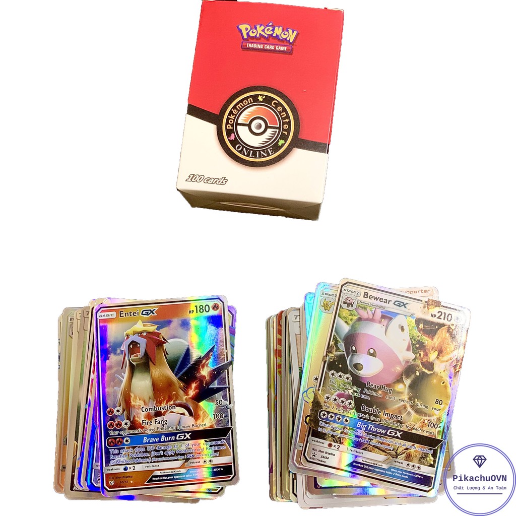 Bộ Thẻ Bài Chơi Pokemon 100 Thẻ (70Gx,20Mega,10Trainer) Chơi Đối Kháng New Đẹp