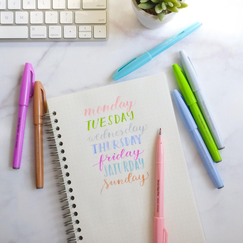 Bút viết thư pháp Pentel Fude Touch Brush Sign Pen New colour SES15C Đủ Màu
