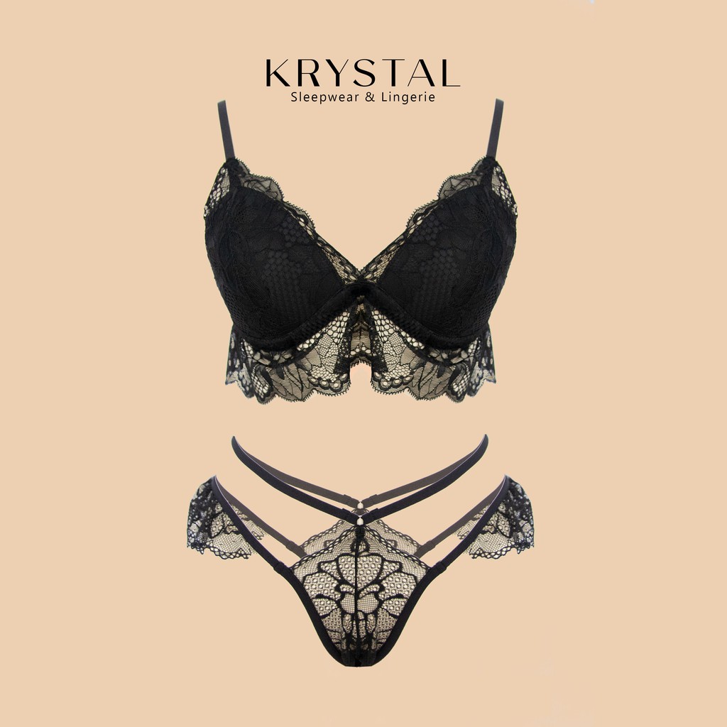 Bộ đồ lót ren không gọng mút vừa nâng ngực màu đen Cánh Tiên sexy gợi cảm KRYSTAL Bralette Fairy Wings KB15