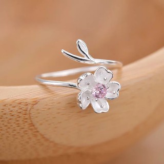 NHẪN HOA ANH ĐÀO 5 CÁNH XI BẠC 925