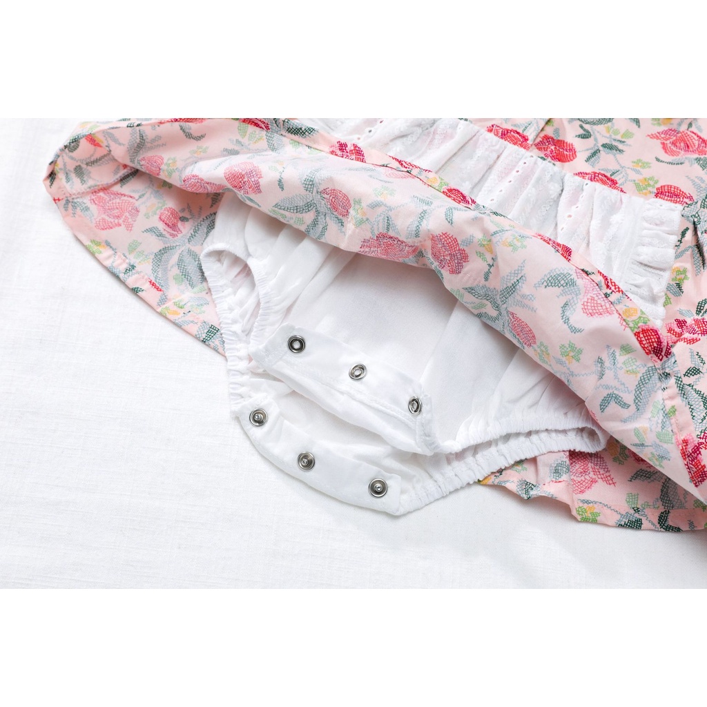 Set Jumpsuit Tay Ngắn Hoạ Tiết Hoa + Băng Đô Cài Tóc Cho Bé