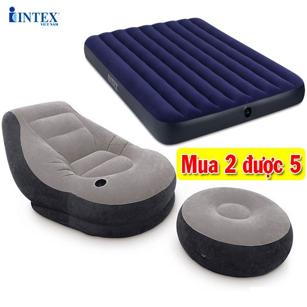 [Mua 2 được 5] COMBO INTEX Tiết Kiệm đệm hơi đôi 1m83 và ghế hơi tựa lưng