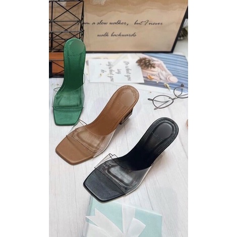 Dép nữ quai trong gót bọc 7cm mẫu mới cách điệu sẵn 3 màu cực hót