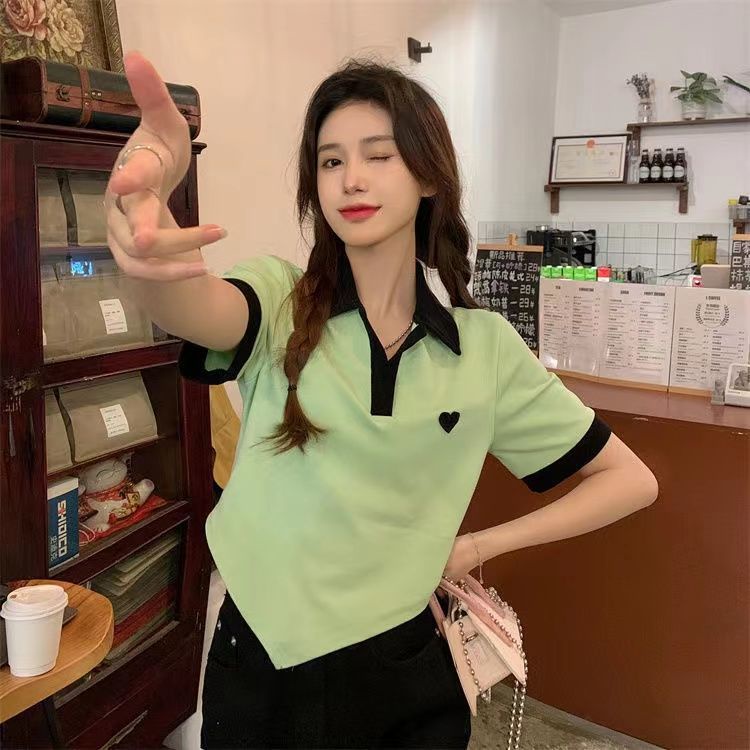 Áo polo COZOK ngắn tay thêu hình trái tim xinh xắn