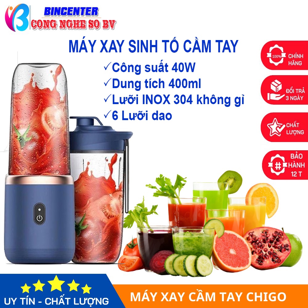 Máy Xay Sinh Tố Cầm Tay Mini, Máy Xay Hoa Quả Đa Năng Chigo Dung Tich 400ml Công Suất Cao, Sạc Pin Tích Điện Tiện Lợi