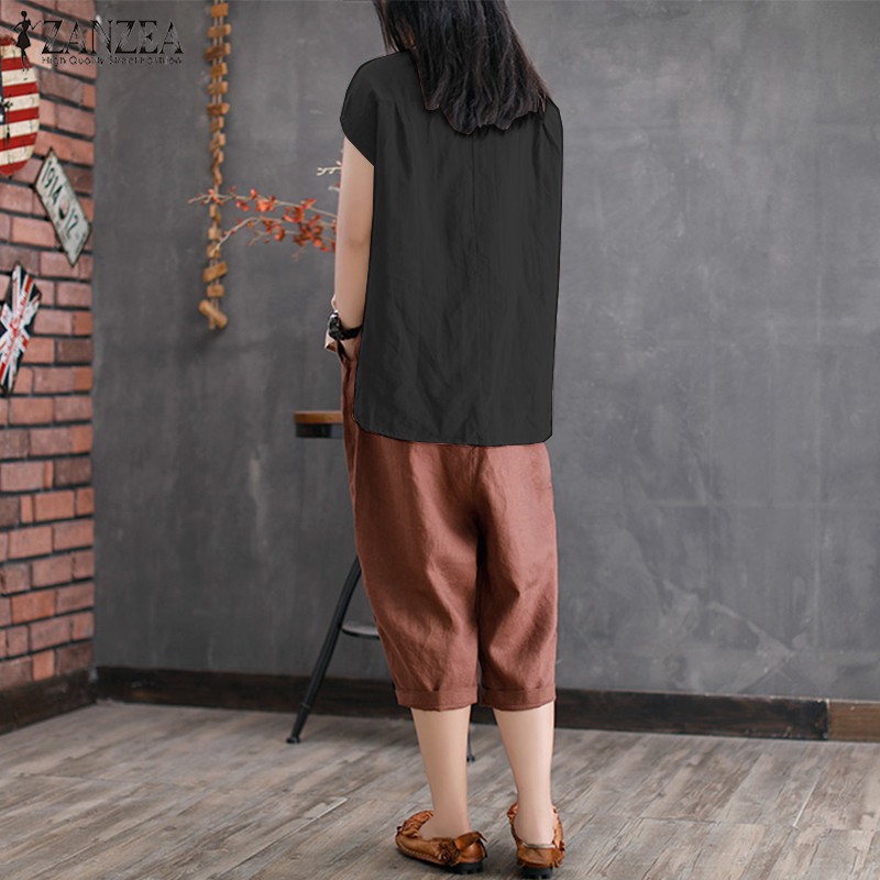 ZANZEA Áo Sơ Mi Trơn Màu Phong Cách Cổ Điển Thanh Lịch Dành Cho Nữ