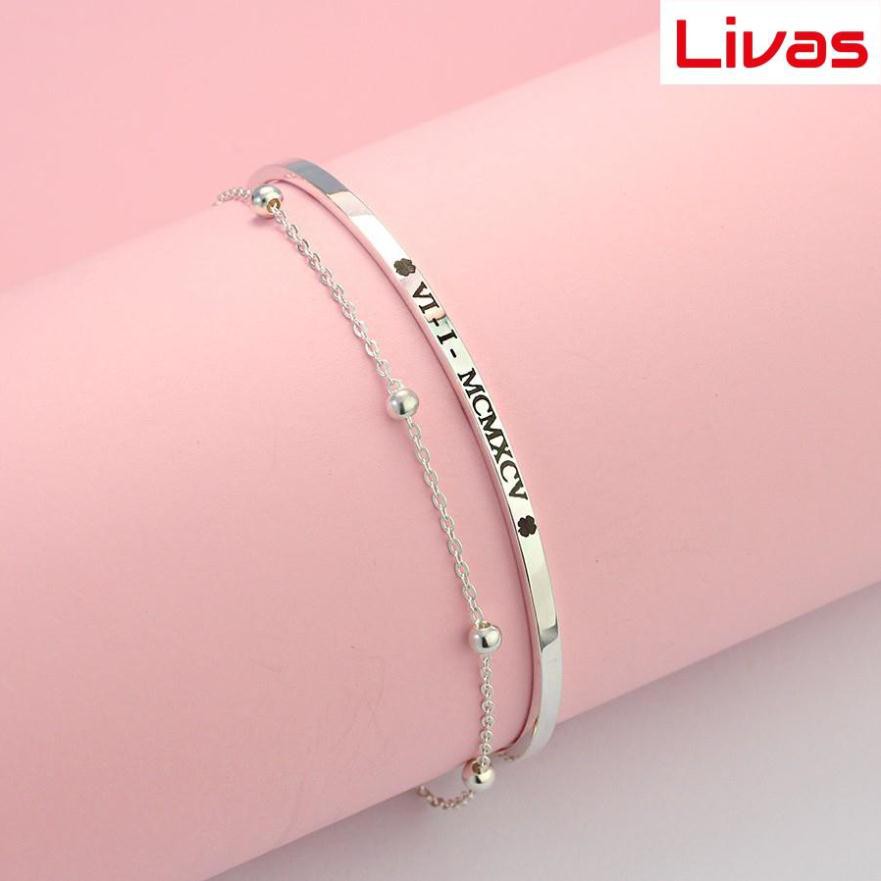 Lắc tay nữ bạc thật dạng kiềng khắc tên LTN0194 - Trang Sức LIVAS