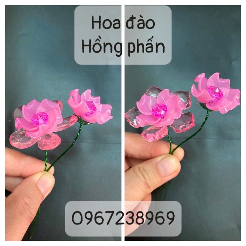 Set vật liệu khoảng 100 bông hoa mai đào (thêm nụ đá tròn, không gốc) hoa đá pha lê