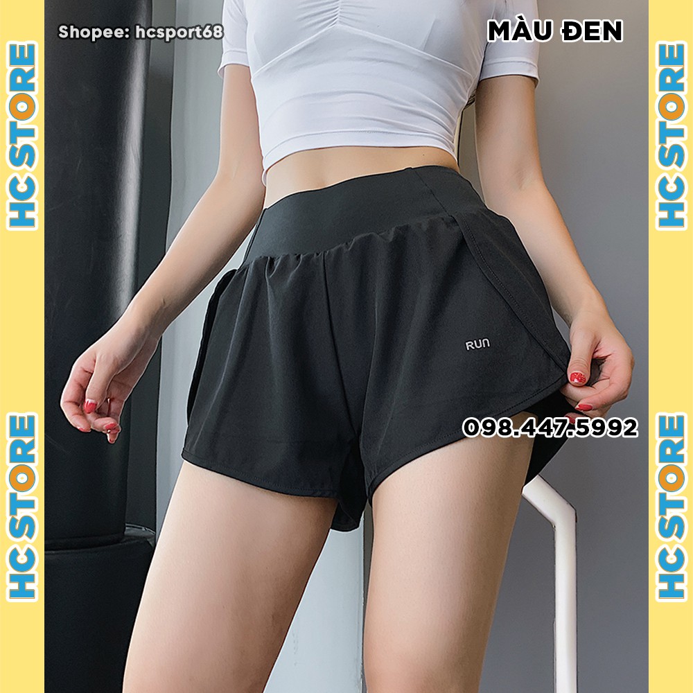 Quần Đùi Quần Short Nữ RUN QS09 2 Lớp Tập Gym Yoga Có Túi Đựng Điện Thoại Vải Mát - HcSport68