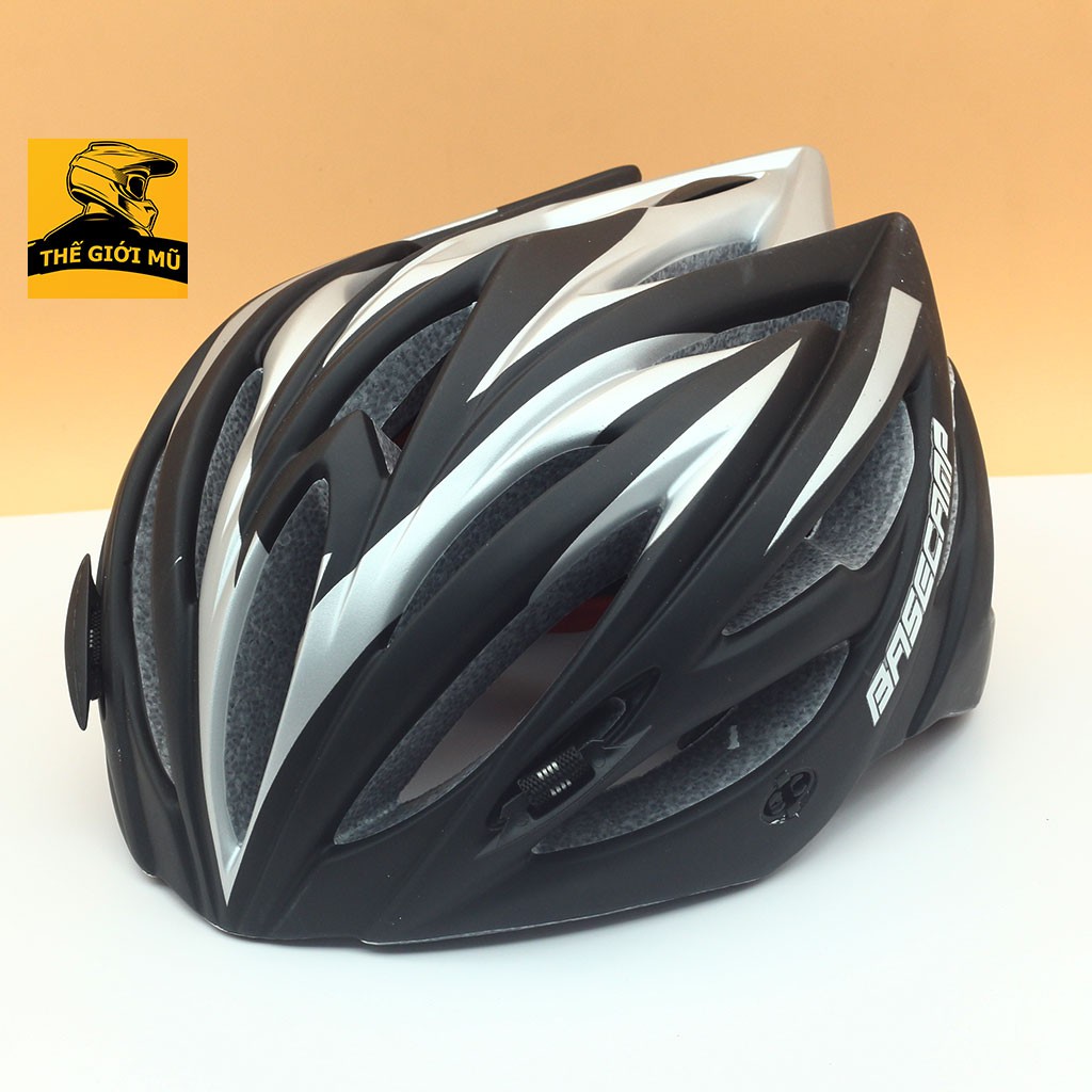 Mũ bảo hiểm xe đạp thể thao Basecamp màu đen trắng, Thế Giới Mũ