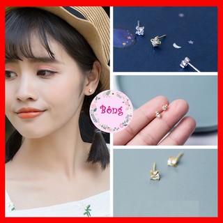 Bông tai bạc 925 Hình Kim Cương Sao Vàng cá tính