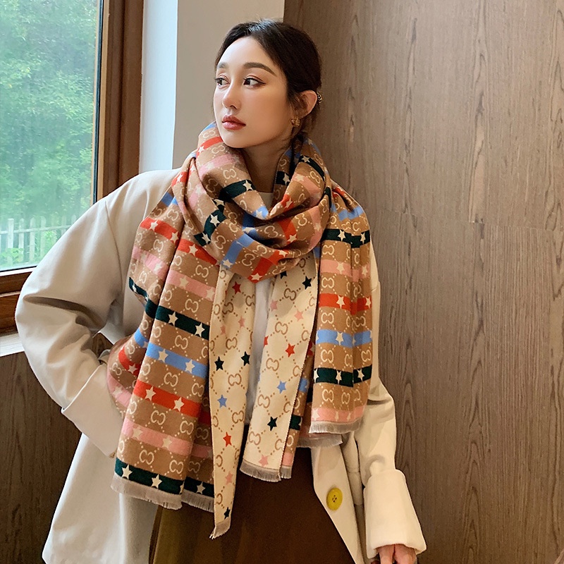 Khăn Choàng Cổ Mùa Đông Chất Liệu Cashmere Dày Dặn Ấm Áp Chống Lạnh In Chữ Phong Cách Bắc Âu Cho Nữ