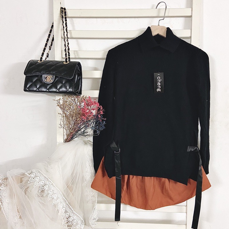 ÁO LEN ĐEN 2 VẠT CÁ TÍNH CỔ SƠ MI (ẢNH SHOP CHỤP)