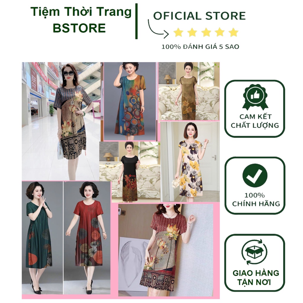 Đầm Lụa Trung Niên Chất Mát Họa Tiết Bắt Mắt Hàng Quảng Châu Cao Cấp Nhiều Mẫu Full Size L/XL/2XL