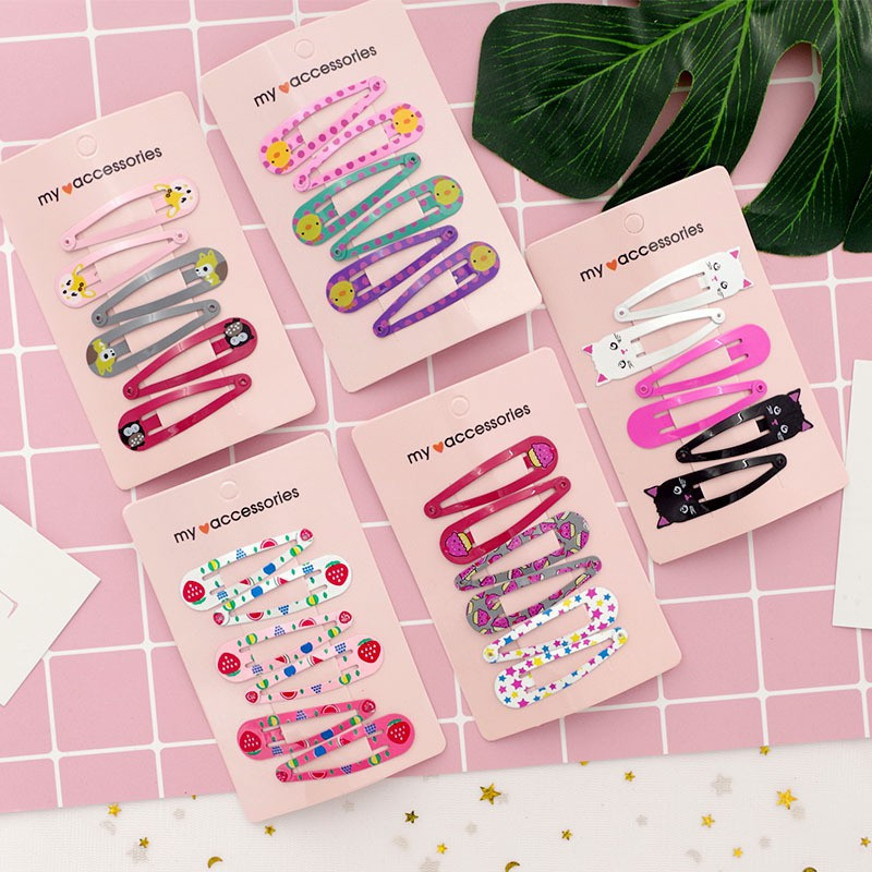 Set 6 Kẹp Tóc Bằng Kim Loại Họa Tiết Hoạt Hình Nhiều Màu Sắc Độc Đáo Cho Bé Gái