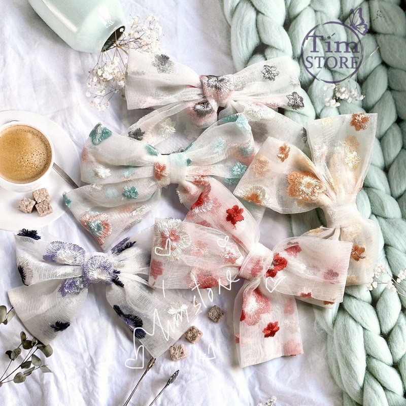Kẹp tóc nơ hoa thêu TÍM STORE phụ kiện tóc thời trang hàn quốc