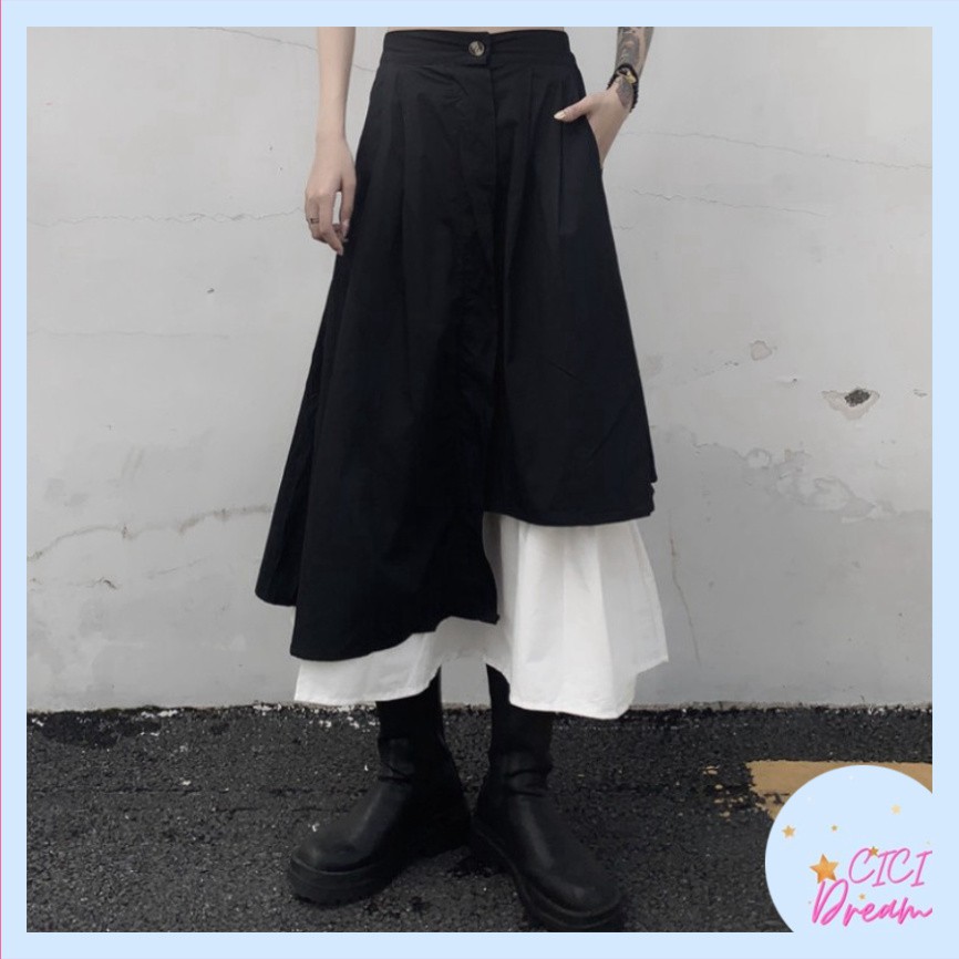 Chân váy tầng dáng dài ulzzang xòe vạt lệch phối đen trắng-Chân váy tầng dáng dài xòe vạt lệch phong cách hàn quốc | BigBuy360 - bigbuy360.vn
