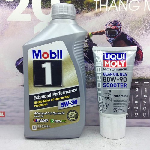 Nhớt Mobil 1 5W30 Gold 946ml và nhớt láp Liqui Moly 150ml