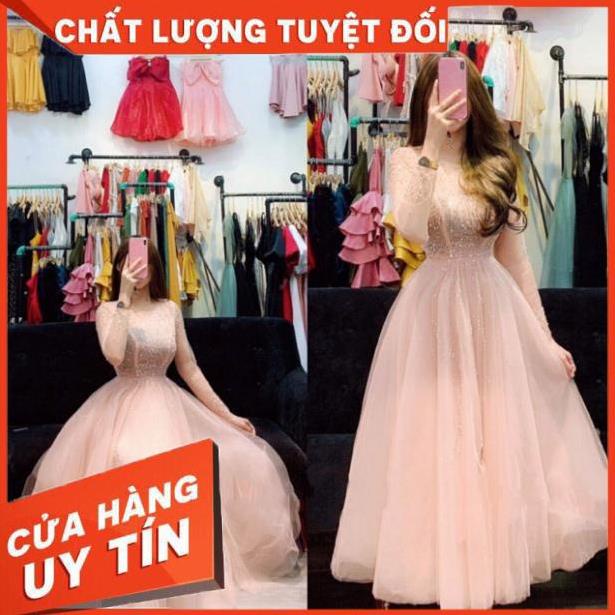 Đầm xoè công chúa tay dài kết cườm đá sang trọng - size S/M/L/XL (có ảnh/video thật)MS14V
