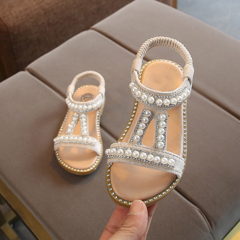 Giày sandal đính ngọc trai dễ thương cho bé gái