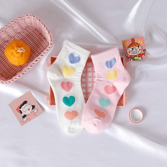 ❤️🧡Tất nữ cao cổ hoạ tiết trái tim mầu sắc