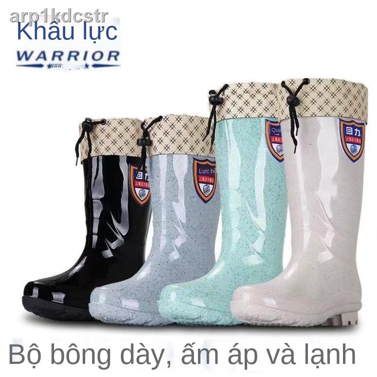 ™Kéo trở lại ủng đi mưa nữ người lớn trung cao ấm áp và bông thời trang nhà bếp chống trượt mòn giày bảo