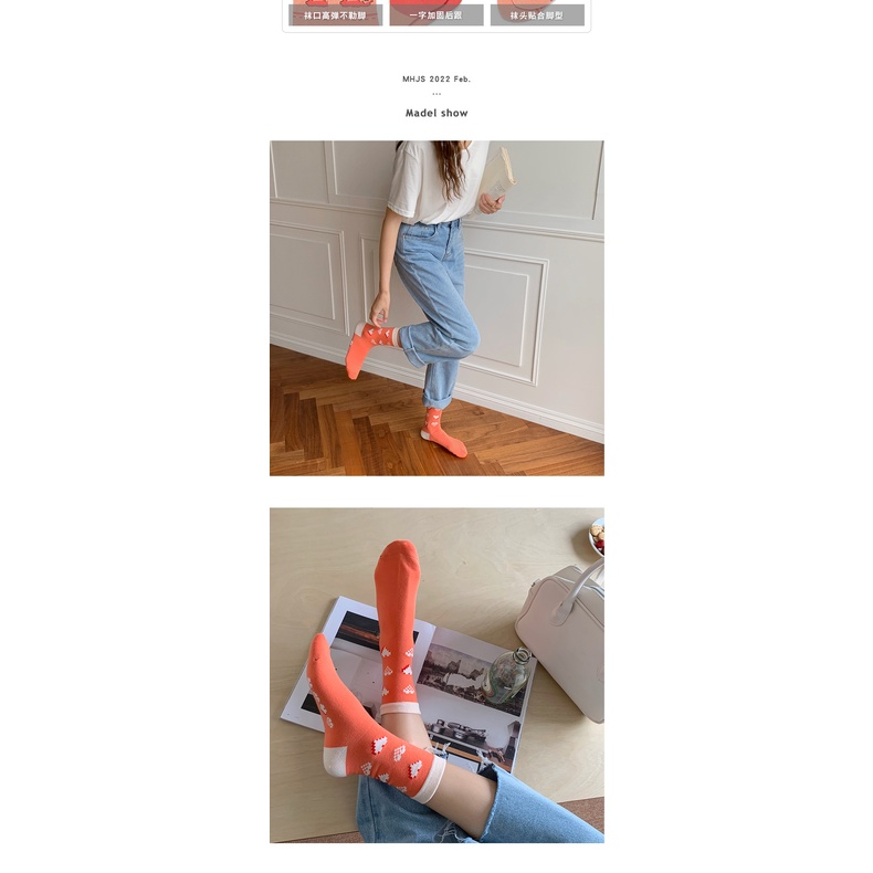 Vớ cổ cao nữ dễ thương Hàn Quốc Tất dài cao cổ Cute nữ Cotton Cao cấp In hình Trái tim