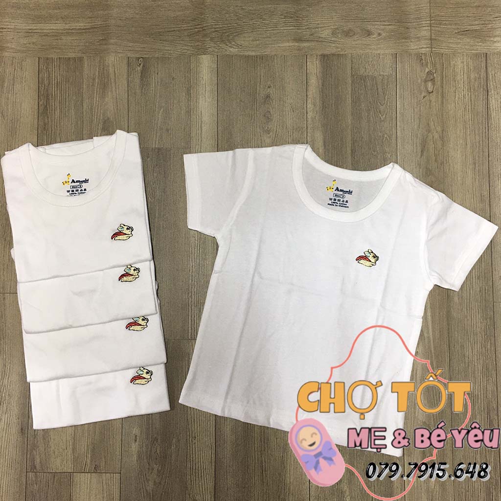 [CHẤT ĐẸP] Combo 5 Áo Tay Ngắn Cotton Trắng Mặc Mát Cho Bé Thun 4 Chiều Co Dãn Mềm Mại