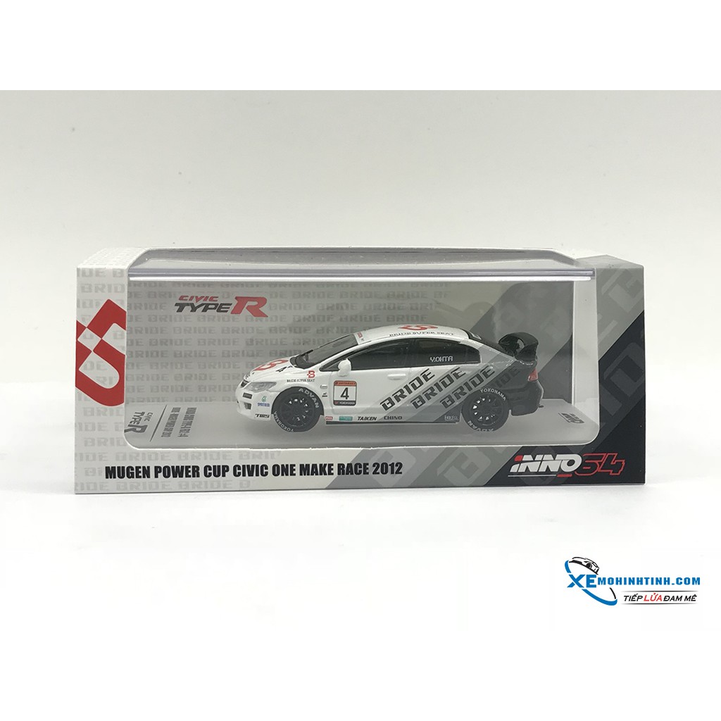 Xe Mô Hình Honda Civic Type-R FD2 #4 ''BRIDE'' Magen Power Cup Civic One Make Race 2012 1:64 Inno Model ( Trắng )