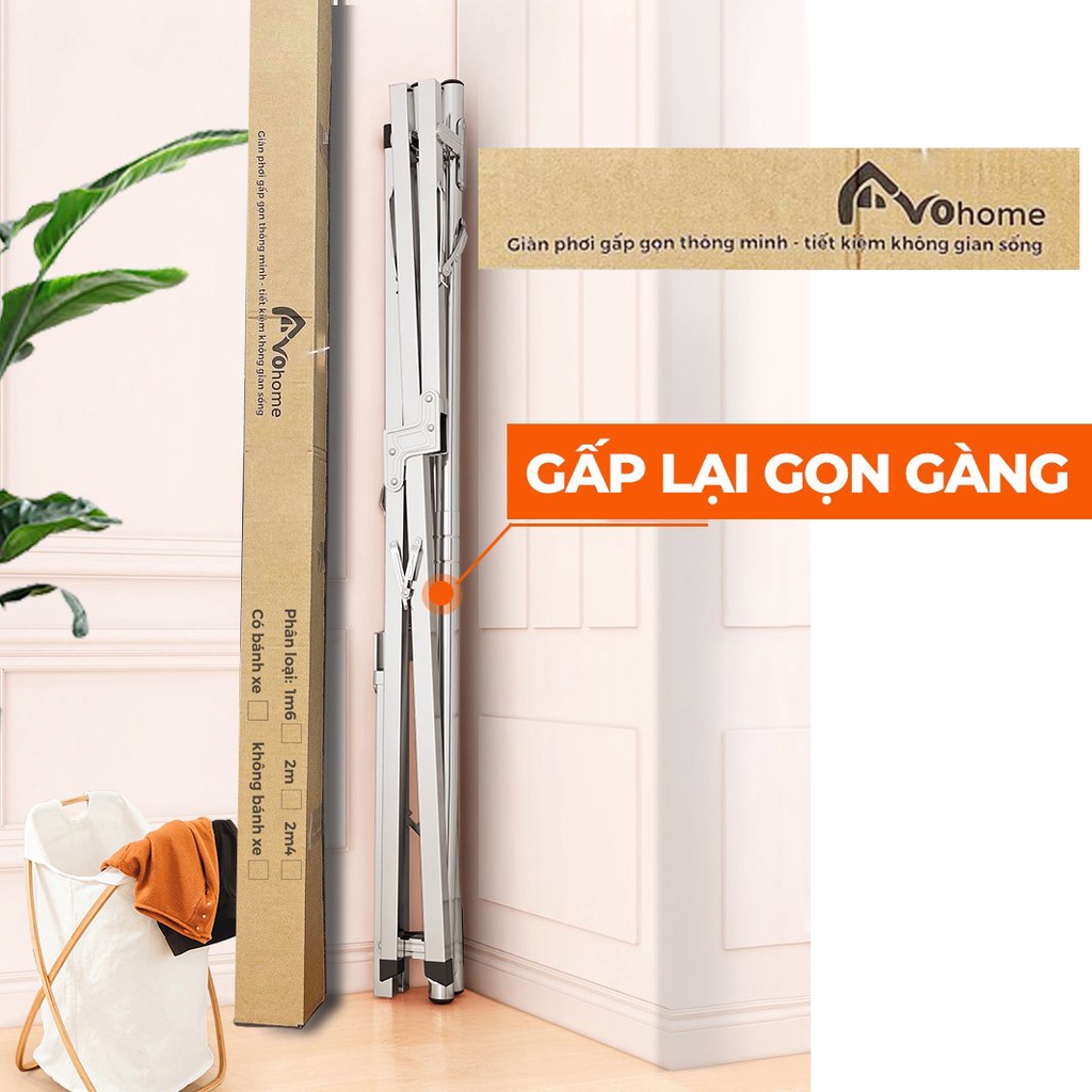 Giàn Phơi Đồ Bánh Xe Gấp Gọn Loại Khung Phơi Kèm Giá Sào Thông Minh, Cây INOX Treo Quần Áo Tặng 20 Móc chống bay